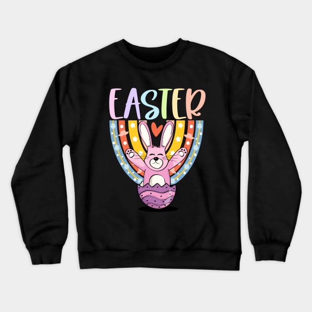 Rainbow Bunny Easter Egg with Bunny-Ears and Pastel Rainbow Crewneck Sweatshirt by alcoshirts